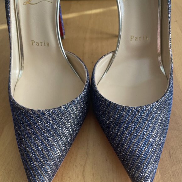 CHRISTIAN LOUBOUTIN Iriza Atlantic/Light Gold Glitter Pumps Heels - Picture 9 of 10